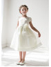 Lace Organza Tea Length Flower Girl Dress With Flower Sash